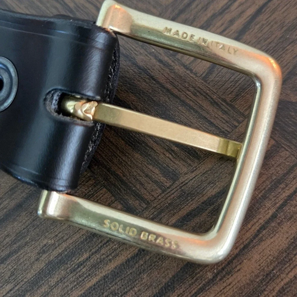 Vega Holsters Black Leather‎ Belt Made in Italy Brass Buckle